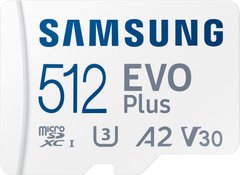 Карта пам'яті Samsung 512 GB microSDXC Class 10 UHS-I U3 V30 A2 EVO Plus + SD Adapter MB-MC512KA