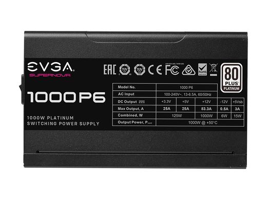 Блок питания EVGA SuperNova 1000 P6 220-P6-1000-X1, 80+ PLATINUM 1000W, Fully Modular, ECO Mode