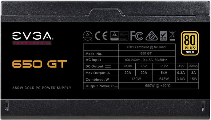 Блок живлення EVGA SuperNova 650 GT 220-GT-0650-Y1, 80+ GOLD 650W, Fully Modular, ECO Mode