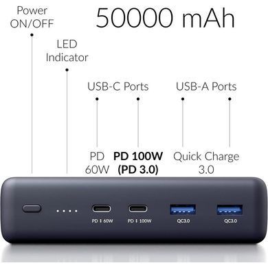 Внешний аккумулятор (повербанк) Voltero 50000mAh S50 PD/100W QC/3.0/18W USB-Cx2, USB-Ax2 (8720828063200)