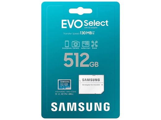 Карта памяти Samsung 512 GB microSDXC UHS-I U3 V30 A2 EVO Select + SD Adapter MB-ME512KA