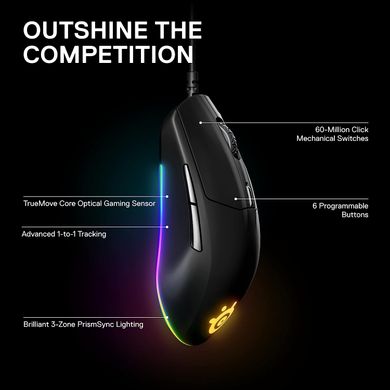 Миша SteelSeries Rival 3 (62513), Чорний, 8500 dpi