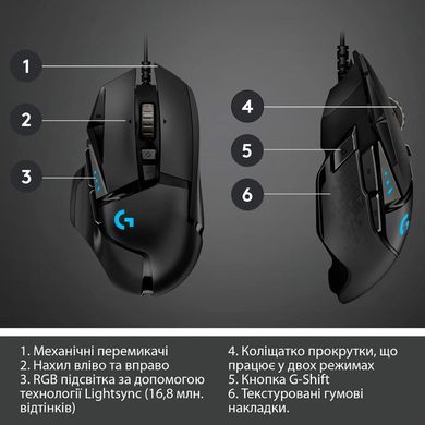 Мышь Logitech G502 Gaming Mouse HERO High Performance Black (910-005470), Черный, 16000 dpi