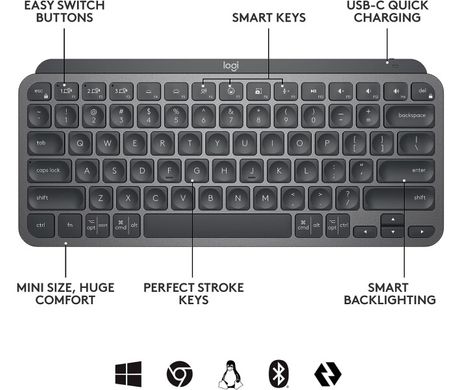 Клавіатура Logitech MX Keys Mini Illuminated Graphite us/ansi (920-010388), Чорний