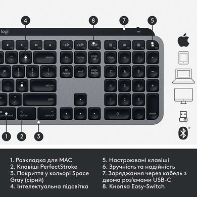 Клавіатура Logitech MX Keys for Mac Space Gray US ANSI (920-009558)