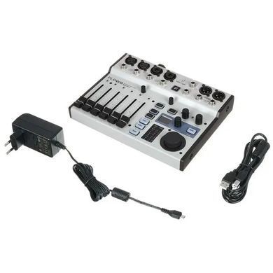 Микшерный пульт Behringer Flow 8, Всі канали з 4-смуговим еквалайзером та компресором, 2 FX та 2 моніторні посили, монітор та основні шини оснащені 9-смуговим еквалайзером та лімітером