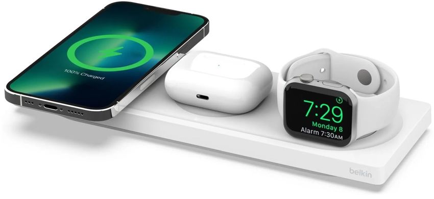 Мережевий, бездротовий зарядний пристрій Belkin BOOST CHARGE PRO 3-in-1 Wireless Charging Pad with MagSafe White (WIZ016vfWH)