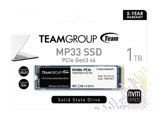 SSD Team MP33 1TB M.2 (2280 PCI-E) NVMe 1.3 (TM8FP6001T0C101), Чорний