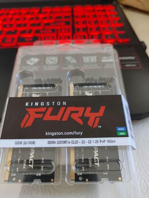 Оперативна пам'ять Kingston FURY Impact 32 GB (2 x 16 GB) SO-DIMM DDR4 3200 MHz (RFIB4-32C20K2/32), DDR4, 32 Гб, 2, Підтримка профілю XMP, Відсутня