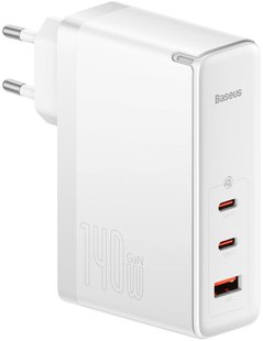 Мережевий зарядний пристрій Baseus GaN5 Pro Fast Charger 2C+U 140W White w/Type-C to Type-C cable (CCGP100202)