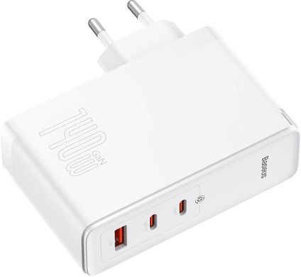 Сетевое зарядное устройство Baseus GaN5 Pro Fast Charger 2C+U 140W White w/Type-C to Type-C cable (CCGP100202)