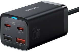 Мережевий зарядний пристрій Baseus Wall Charger GaN3 Pro 2xUSB 2xType-C 65W Black with USB-C (CCGP040101)