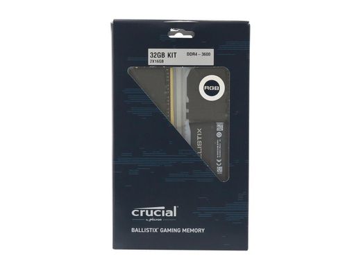 Оперативная память Crucial DDR4-3600 16384MB PC4-28800 (Kit of 2x8192) Ballistix Black RGB (BL2K8G36C16U4BL), DDR4, 16 Гб, 2, Поддержка профиля XMP, Присутствует