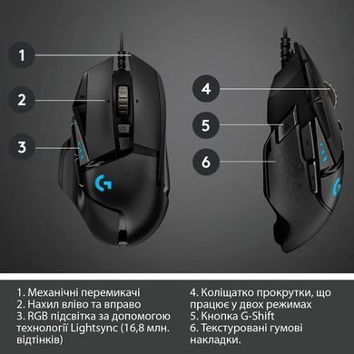Мышь Logitech G502 Gaming Mouse HERO High Performance Black (910-005470), 16000 dpi