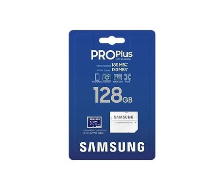 Карта памяти Samsung 128 GB microSDXC Pro Plus UHS-I U3 V30 A2 Class 10 + SD-adapter (MB-MD128SA)