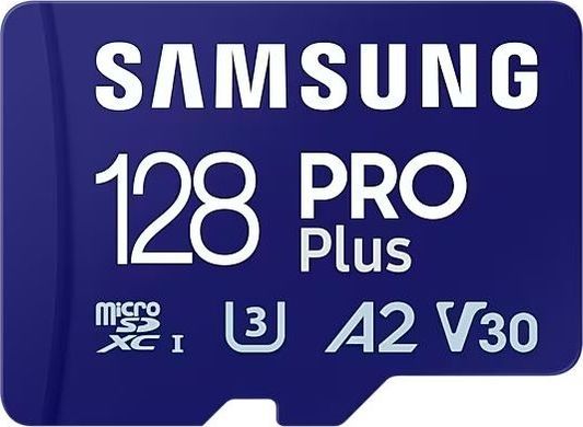 Карта пам'яті Samsung 128 GB microSDXC Pro Plus UHS-I U3 V30 A2 Class 10 + SD-adapter (MB-MD128SA)