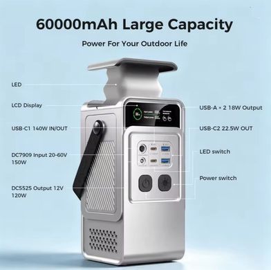 Зовнішній акумулятор (павербанк) CTOLITY AP200 60000mAh 200W Silver