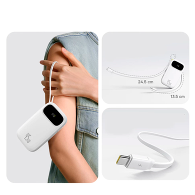 Зовнішній акумулятор (Power Bank) Baseus EnerFill FC31 Digital Display Power Bank with Built-in USB-C + C Cable 20000mAh 45W Moon White (P10082105213-00)