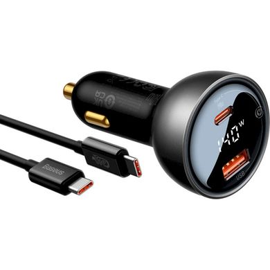 Автомобільний зарядний пристрій Baseus Digital Display PD3.1 Dual Fast Charger Car Charger U+C 140W Set Obsidian Black (CGZX070001)