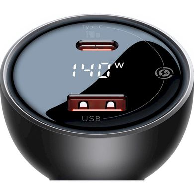 Автомобильное зарядное устройство Baseus Digital Display PD3.1 Dual Fast Charger Car Charger U+C 140W Set Obsidian Black (CGZX070001)