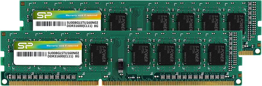 Оперативна пам'ять Silicon Power 16GB (2 x 8GB) DDR3 1600 CL11 SP016GLLTU160N22, DDR3, 16 Гб, 2, Підтримка профілю XMP, Відсутня