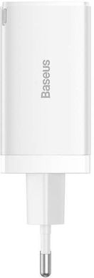 Мережевий зарядний пристрій Baseus GaN5 Pro Fast Charger 2C+U 65W White w/Type-C to Type-C (CCGP120202)