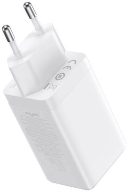 Мережевий зарядний пристрій Baseus GaN5 Pro Fast Charger 2C+U 65W White w/Type-C to Type-C (CCGP120202)