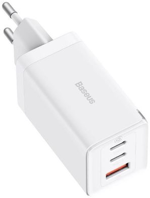 Мережевий зарядний пристрій Baseus GaN5 Pro Fast Charger 2C+U 65W White w/Type-C to Type-C (CCGP120202)