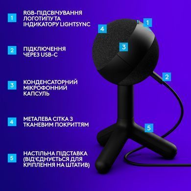 Микрофон для ПК/ для стриминга, подкастов Logitech G Yeti Orb RGB Black (988-000551)