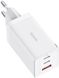 Сетевое зарядное устройство Baseus GaN5 Pro Fast Charger 2C+U 65W White w/Type-C to Type-C (CCGP120202)