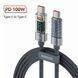 Кабель Toocki 100w Type C - Type C, 1 m, gray, LED дисплей (TQ-X36CC1GREY)